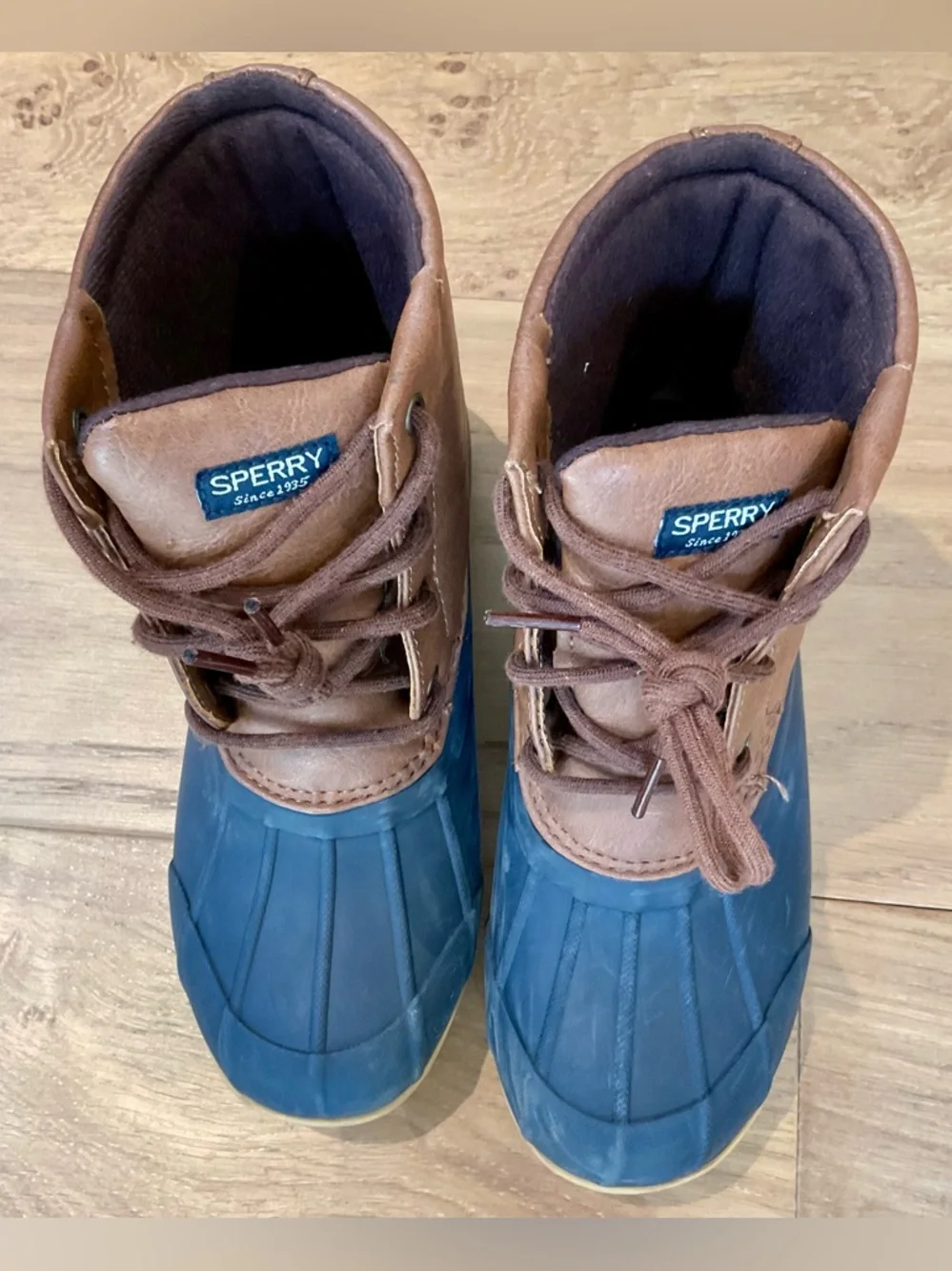 Sperry Kids Port Boot Navy Brown Duck Boots Waterproof Size 2M Big Kid Unisex